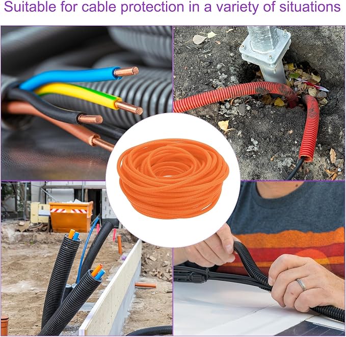 DMiotech 100ft Wire Loom Split Tubing 3/8 Inch(9.5mm) ID, Cord Protectors from Pet Flexible Conduit Cable Management for Office Home Garden, Orange
