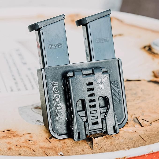 OWB Double Mag Pouch for Glock 17, 19, 22, 23 & More - USA Made - Signature Double Magazine Carrier with Tek-Lok Belt Attachment Clip by Blade-Tech Holsters