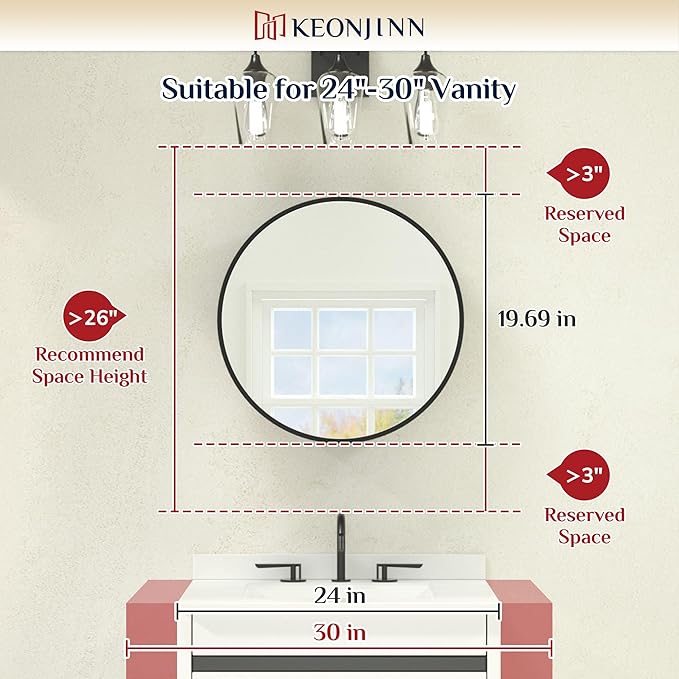 Keonjinn 20 Inch Round Medicine Cabinet with Mirror, White Surface Mount Only Mirror Medicine Cabinet, Modern Medicine Cabinets with Mirror, Metal Framed Bathroom Vanity Mirror with Storage