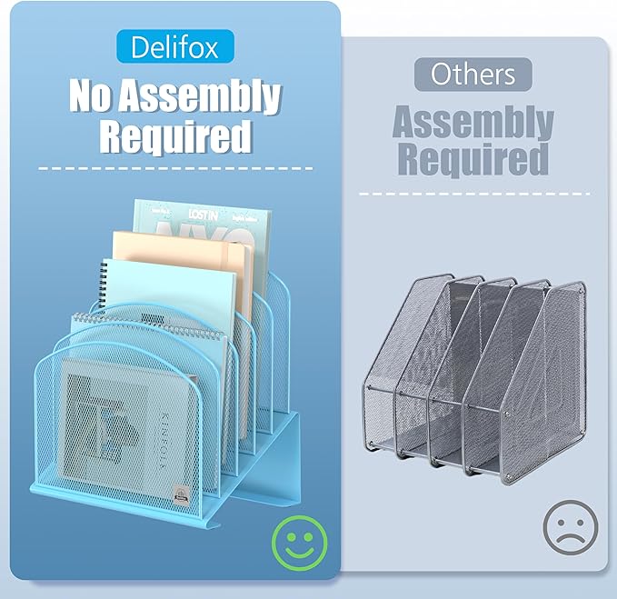 Delifox Inclined Desk File Organizer,Vertical File Folder Holder Stand Metal Rack File Sorter for Office Classroom Desktop Organization