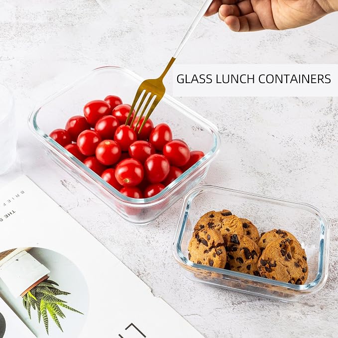 16Pack Glass Meal Prep Containers 8 Bowls with 8 Airtight Blue Lids 2 Sizes | Borosilicate glass food storage set for lunch, leftovers & portion control — microwave/freezer/dishwasher safe, leak-proof