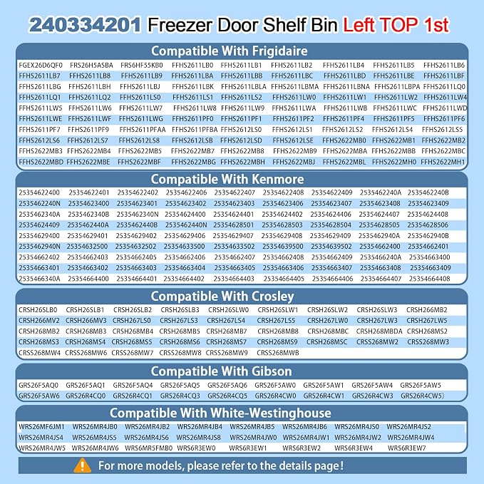 240334201 Refrigerator Door Shelf Bin Compatible with Frigidaire Kenmore BFHS2611LM0 BGHS2634KE2 CRSE263TB0, 240334201 Fridge Door Bin Replace AP2115843 891031 AH429846 240334207 EAP429846 PS429846