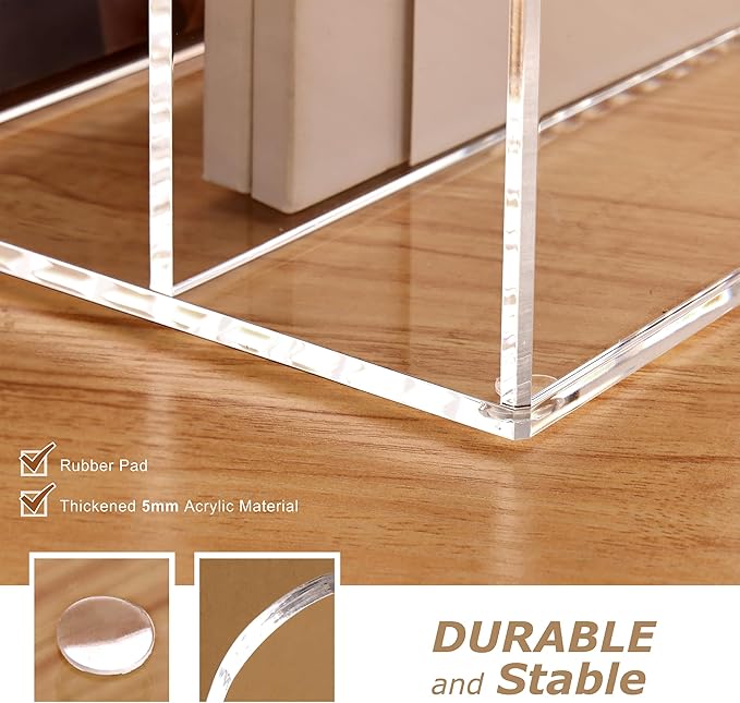 SANRUI Acrylic Desk Magazine File Holder, Clear,4 Vertical Compartments | Workspace Document Organizer Sorter for Documents, Tablet, Magazines, Books & Accessories