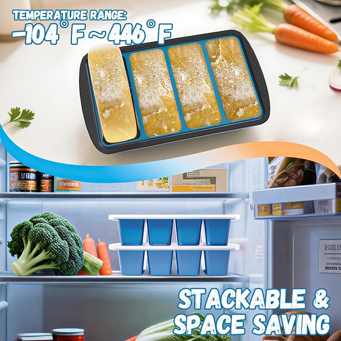 GORCI Silicone Soup Freezer Trays with Lids - 4 Pack, ½ cup, 1 cup, 2 cup and 4 cup - Perfect Portion Control for Broth, Sauce & Meal Prep ，100% Platinum Silicone BPA-Free, Flexible, Dishwasher Safe