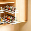 Pull Out Spice Rack 2-Tier Metal & Wood Seasoning Organizer White | No-Drill Install | Full-Extension Silent Glide | Each Tier Holds 10–12 Standard Spice Bottles | Rustproof, Wipe-Clean Surface