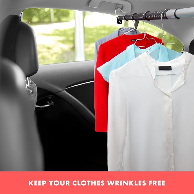 VaygWay Expandable Car Clothes Hanger Bar- Heavy Duty Hanger Metal Storage Suit Rod-Car Hanging Closet Organizer Rack Expandable to 62"- Portable Seat Rack Universal Fit- Car Van Truck RV SUV Fit