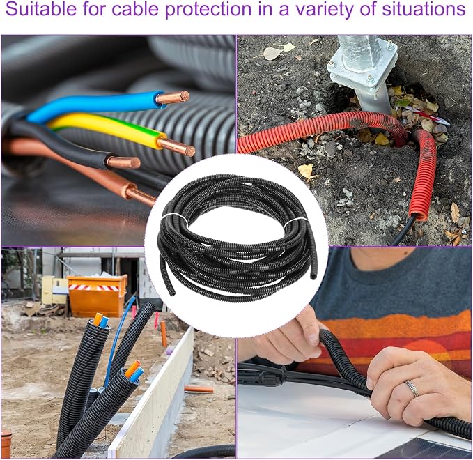 DMiotech 33ft Wire Loom Split Tubing 1/4 Inch(6.5 Mm) ID, Cord Protectors from Pet Flexible Conduit Cable Management for Office, Home, Garden, Black