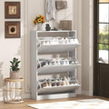 Wodeer Narrow Shoe Cabinet for Entryway, Slim Shoe Storage Cabinet with 3 Flip Drawers, Hidden Wood Shoe Cabinet Storage, Freestanding Shoe Rack Organizer Foyer, Hallway, White