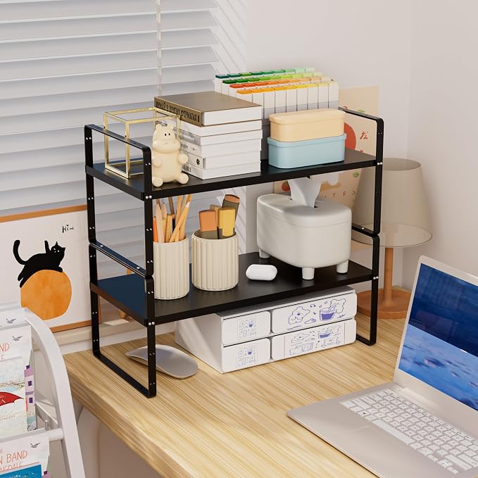 Cabinet Organizer Shelves,Expandable Cabinet Spice Racks,Stackable Pantry Counter Under Sink Shelves, Storage Shelves for Kitchen,Home,Office,3 Packs,10.24" D,Black