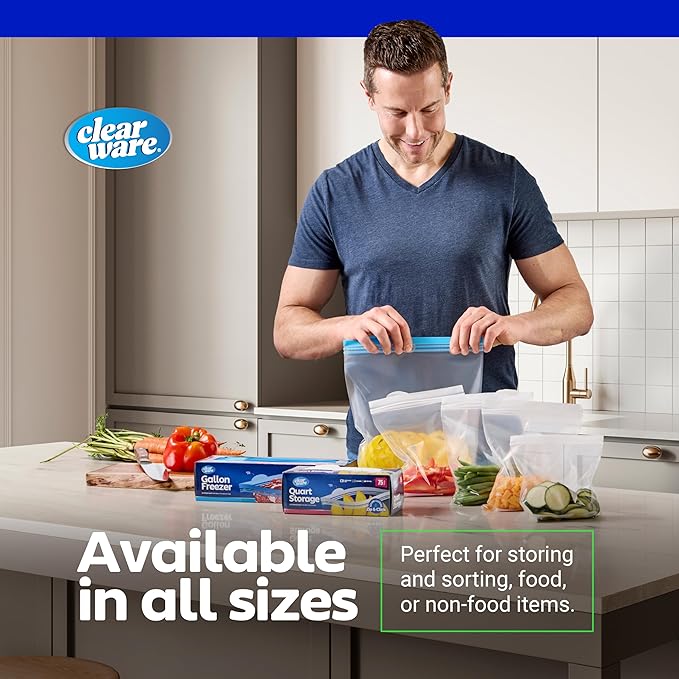 Quart Storage Bags, Double Zipper Seal - 150 Count, Resealable Thick Plastic Food Storage Bags - Microwave-Safe, Zero BPA - Reusable Containers for Lunch, Snacks, Meals - 2 Boxes