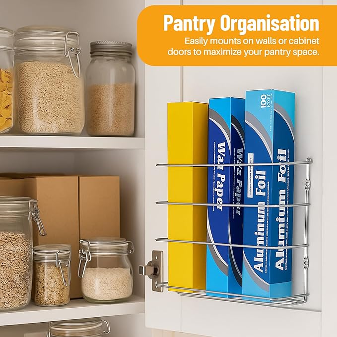 Evelots Kitchen Wrap Organizer - 2 Pack - Hold up to 4 Plastic, Foil, Paper, Wax - Cabinet Door, Wall Rack Basket - Sandwich, Freezer, Food Bag Storage - Laundry Supplies - Plastic Coated Metal