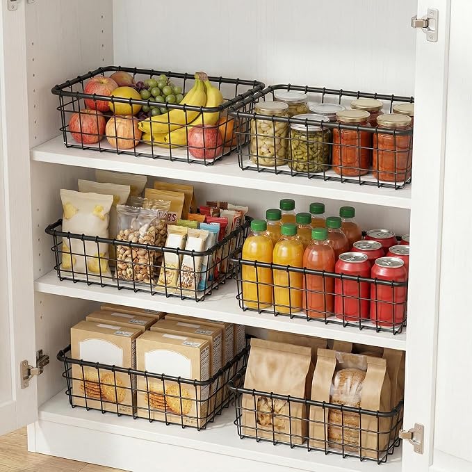 12PK Wire Baskets for Pantry Storage and Organization, Storage Baskets for Shelves with Liners, Kitchen Baskets, Bronze