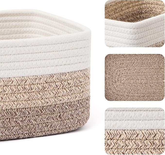MiniArk Small Storage Baskets for Organizing | Closet Organizer Bins | Shelf Toy Basket | Woven Rope Baskets | Cube Decorative Box | Shallow Basket |11.5x7.5x4.7”| 3 Packs Gradient Brown