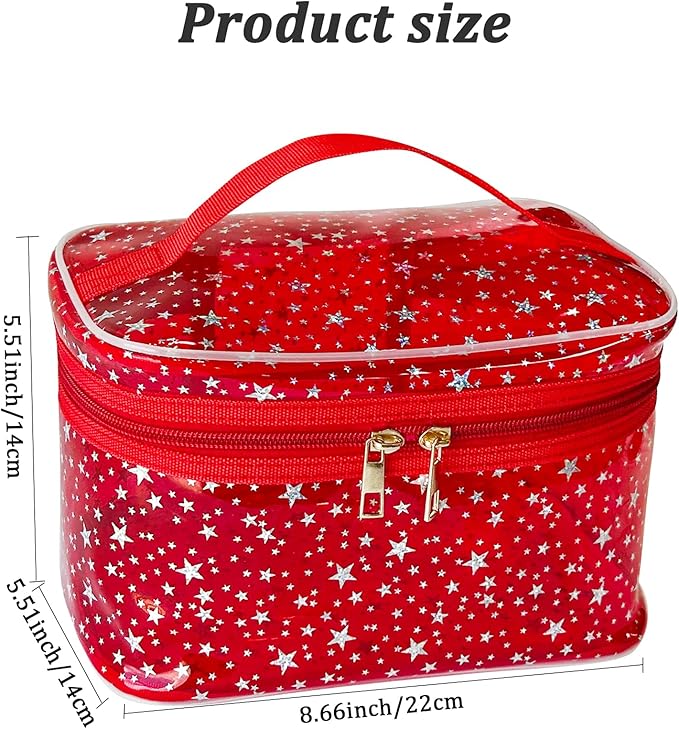 Star Print Blue PVC Makeup Bag with Handle - 8.66 * 5.51 * 5.51 inch,Clear Storage Bag Toiletry Pocket Portable Zippered Pouch Waterproof Cosmetic Organizer Bags for Women (Blue-L)