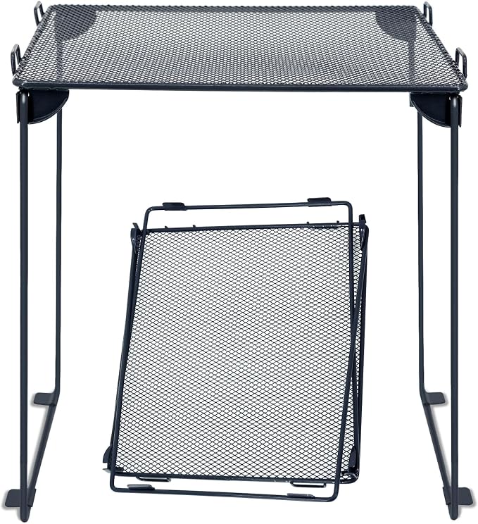 Neudeco Pack 2 Mesh Locker Shelf, Grey | Stackable, Extra Tall, Collapsible, Metal Build, Fits Standard Size School Locker