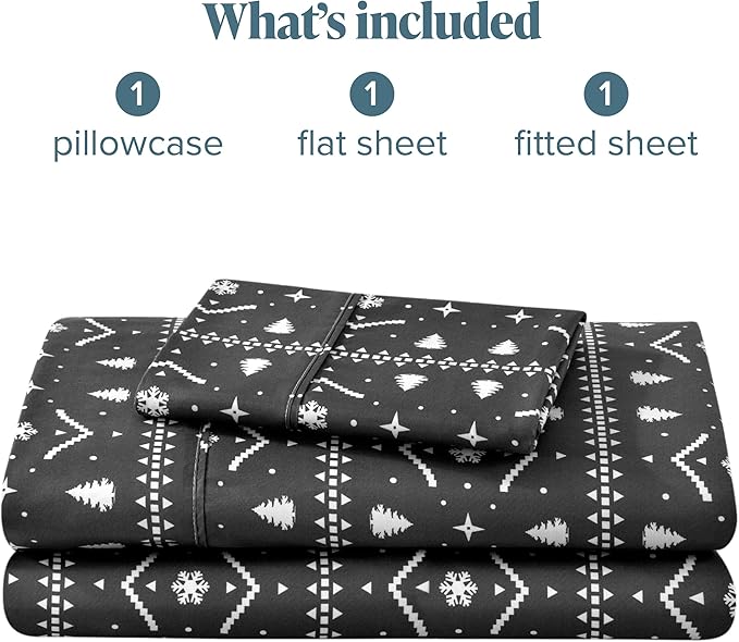 Bare Home Twin XL Sheet Set - College Dorm Size - Christmas Sheets - 1800 Ultra-Soft Microfiber - Deep Pockets - Easy Fit - Extra Soft - 3 Piece Set - Holiday Bed Sheets (Twin XL, Winter Alpine)