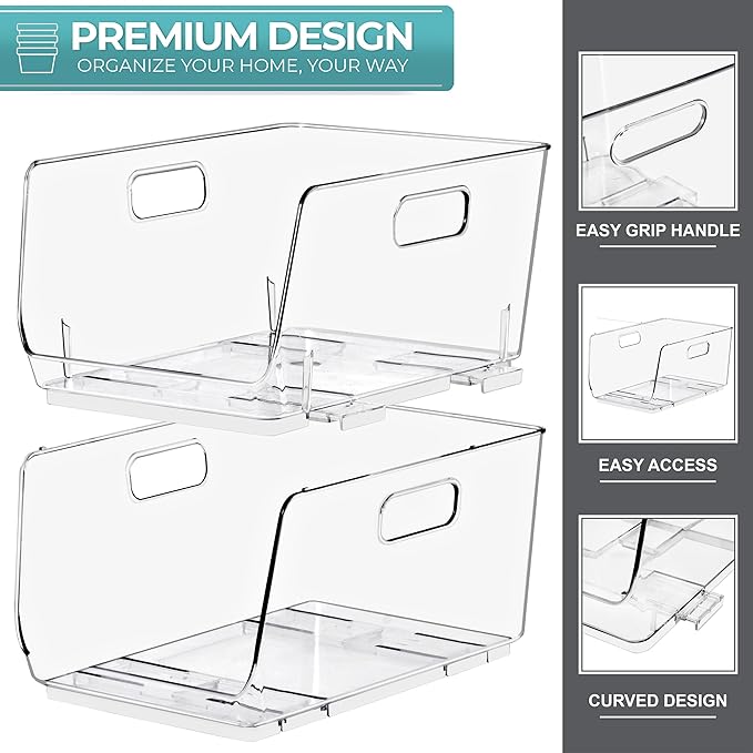 Sorbus Stackable Storage Bins Open Front, Clear Stackable Storage Bins, Pantry Bins for Storage and Organization, Acrylic Stackable Bins for Kitchen, Clear Pantry Organizer Bins (Medium 8 Pack)