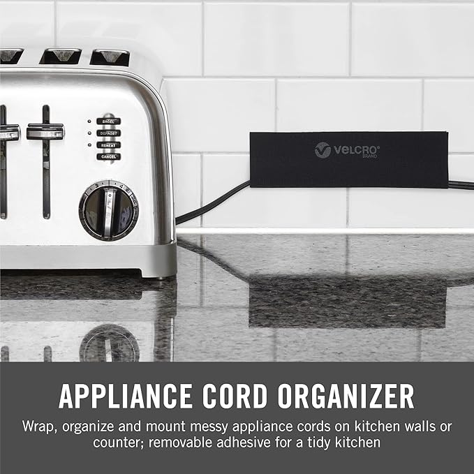 VELCRO Brand Mountable Cable Sleeve | Cord Management Mounts on Walls, Desk or Entertainment Center | Removable Adhesive is Damage Free | 8in Black, 2pk, 8in - 2Pk