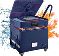 DocSafe File Box with Lock, 2-Layer Fireproof Document Box with Wheels,Collapsible File Storage Organizer with Pockets,Large Portable Office Filing Cabinet Hanging Folders,Blue,16''x13.8''x12.2''