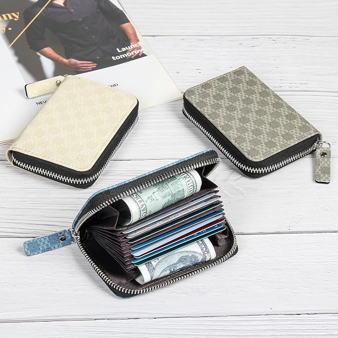 Credit Card Wallet, RFID Card Case Wallet, Zipper Card Cases Holder for Men Women, RFID Blocking, KeyChain Wallet, Compact Size Card Organizer Case for Women