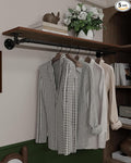 Clothes Rack 48in, Wall Mounted Garment Rack with Real Wood Shelf, Heavy Duty Hanging Clothes Rack, Multi-Purpose Hanging Rod, Space-Saving Closet Storage