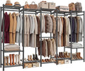 Raybee Clothes Rack, Extra Large Clothing Rack with 6 Rods & 12 Shelves, Heavy Duty Portable Closets for Hanging Clothes, Freestanding Closet Rack, Metal Garment Rack for Bedroom, Load 1200 lbs, Black