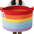 115L Large Blanket Basket,23.6" L x 23.6" W x 15.7" H Rope Woven Baskets with Handles, Toys Storage Bins,Laundry Basket Perfect for Living Room, Nursery,Bedroom,Home Organization,Rainbow