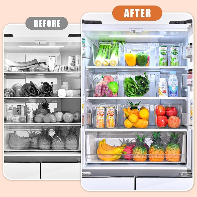Freebat 6 Pack Large Clear Plastic Storage Bins,Plastic Containers with Handle for Pantry Organizer and Storage,Perfect for Kitchen,Fridge,Cabinet, Closet,Bathroom Under Sink Storage