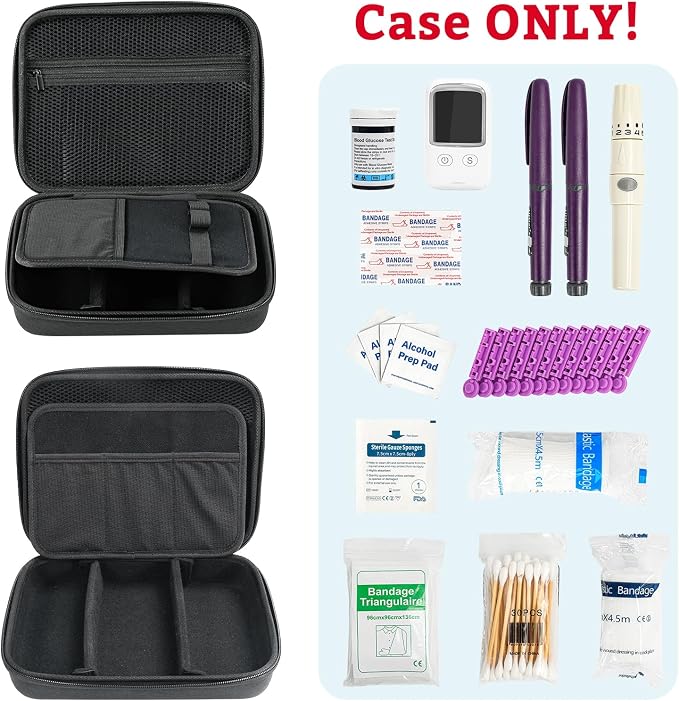 ProCase Diabetes Travel Case for Diabetic Supplies -Black | Hard Storage Bag for Glucose Meter, Insulin Pen, Test Strips, Syringes, Needles & More; Organizer for Diabetic Care Kits