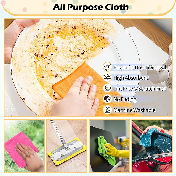 FIXSMITH Microfiber Cleaning Cloth - Pack of 8, Size: 12 x 16 in&FIXSMITH Microfiber Cleaning Cloth, 20 Pack Cleaning Rags, Cleaning Towels for Housekeeping