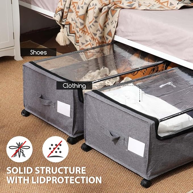FOUCSSOMEI 4-Packs Under Bed Storage with Wheels, Under The Bed Storage Drawers On Wheels, Rolling Underbed Drawers, Lockable, Heavy Duty