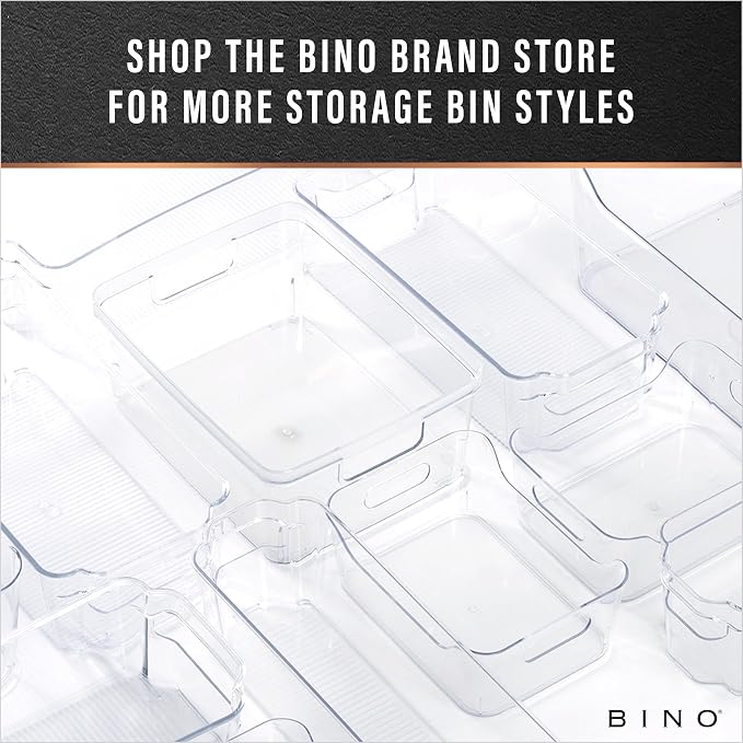 BINO | Plastic Storage Bins, Medium - Deep | THE HANDLER COLLECTION | Multipurpose Organizer Bins | Kitchen Pantry Organizers and Storage | Clear Containers for Organizing Home | Freezer Organizer