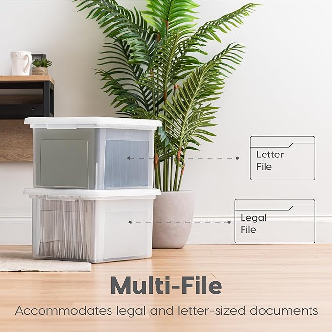 IRIS USA 4-Pack 35 Qt. Letter File Box with Lid, Pearl | Protect important documents, letter and legal files with secure storage for home offices, moving, and long-term organization
