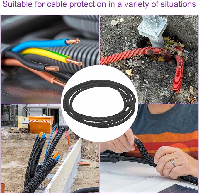 DMiotech 20ft Wire Loom Split Tubing 1/2 Inch(12.7mm) ID, Cord Protectors from Pet Flexible Conduit Cable Management for Office Home Garden, Black