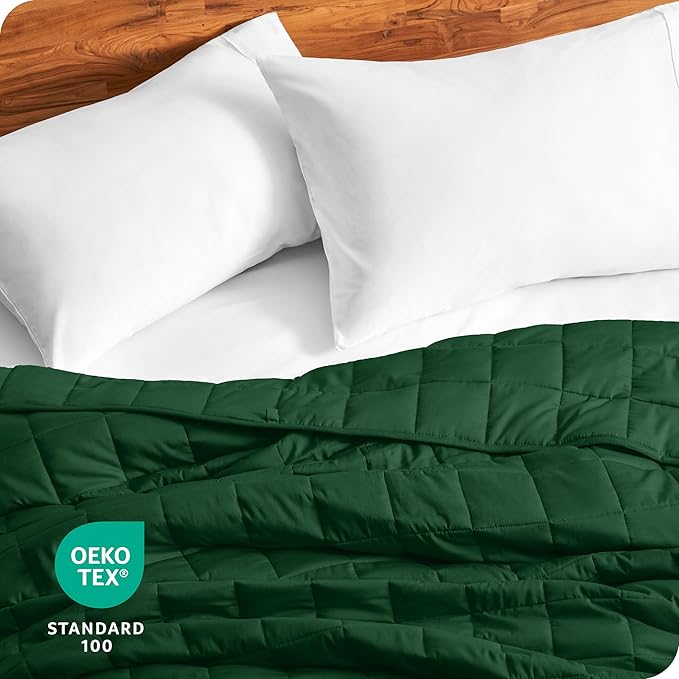 Bare Home Weighted Blanket Twin or Full Size 7lb (40" x 60") - All-Natural 100% Cotton - Premium Heavy Blanket Nontoxic Glass Beads (Forest Green, 40"x 60")