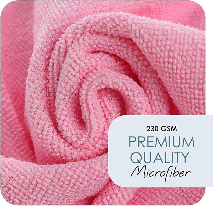 Hearth & Harbor Microfiber Cleaning Cloths, 12 Pack Pink Reusable Towels, Lint Free