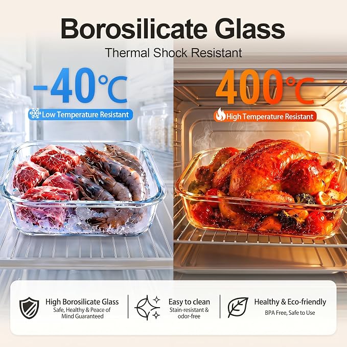 8 Pack Glass Meal Prep Containers with Lids, Glass Food Storage Containers with Snap Locking Lids, Airtight Lunch Containers for Microwave, Oven, Freezer and Dishwasher BPA Free (Green)