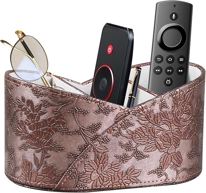 PU Leather TV Remote Control Holder, 3 Compartments Remotes Caddy for DVD, Blu-Ray, Media Player, Heater Controllers,Bedside Table Desk Organizer and Accessories Storage for Living Room Nightstand