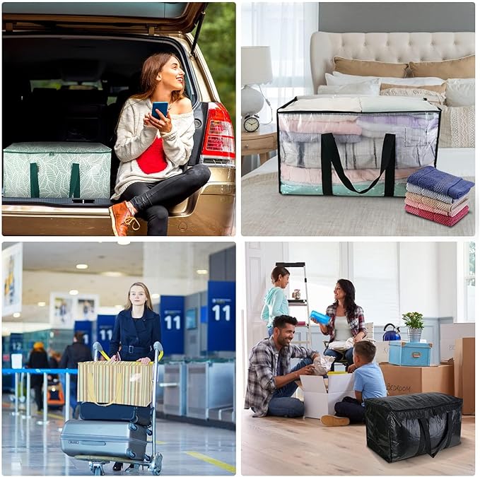 BALEINE 8-Pack Oversized Moving Bags with Reinforced Handles, Heavy-Duty Storage Tote for Clothes, Moving Supplies (Color Strip, 8-Pack)