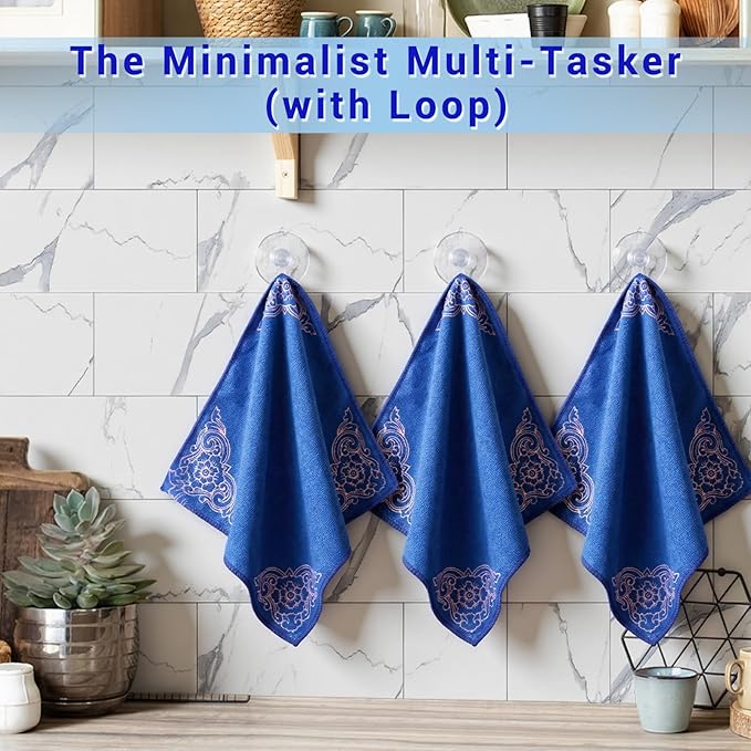 YUA Microfiber Cleaning Cloth 12 Pack,Microfiber Towels Cleaning,Microfiber Towels for Cars,Absorbent Dish Washing Cloth,Reusable Cleaning Cloths Lint Free (Blue Corner Flower)
