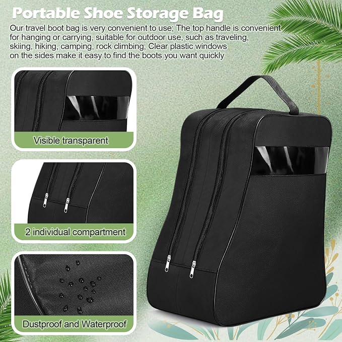 Aliceset 1 Pcs Black Boot Bags for Cowboy Two Separate Compartments Boots Portable Storage Bag for Travel Long Tube Shoes Bags Men Tall Shoe with Handle for Home Travel