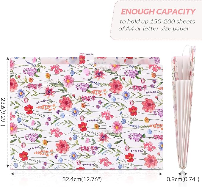 SKYDUE Accordion File Organizer, Floral Expanding File Folders with 5 Pockets, Cute Document Organizer for Paper Bills Receipt Storage, School Office & Hospital Supplies Letter/A4 Size White