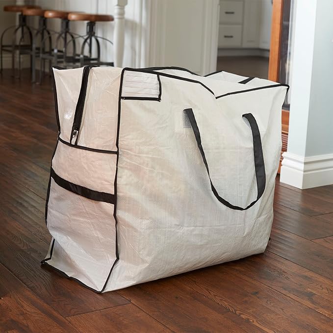 Household Essentials 2622 MightyStor Large Storage Bag with Handles | Clothing and Linen Storage Bag | White Tarp with Black Trim (Pack of 12)
