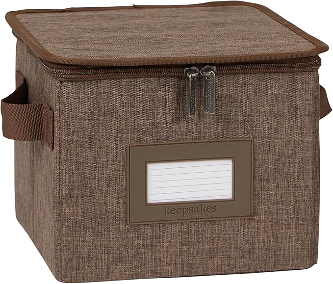 Covermates Keepsakes Zip-Top Storage Box Set, 3 Pack Heavy Duty Polyester Organizer Bins, Stackable Design, ID Window, Reinforced Handles, Closet Home Storage, Brown Heather