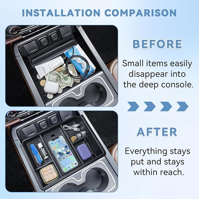 Center Console Organizer Tray for 2014-2018 Chevy Silverado/GMC Sierra 1500 | 2015-2019 Silverado/Sierra 2500HD/3500HD Accessories, Console Insert Tray Add Extra Storage, Full Console w/Bucket Seat ONLY