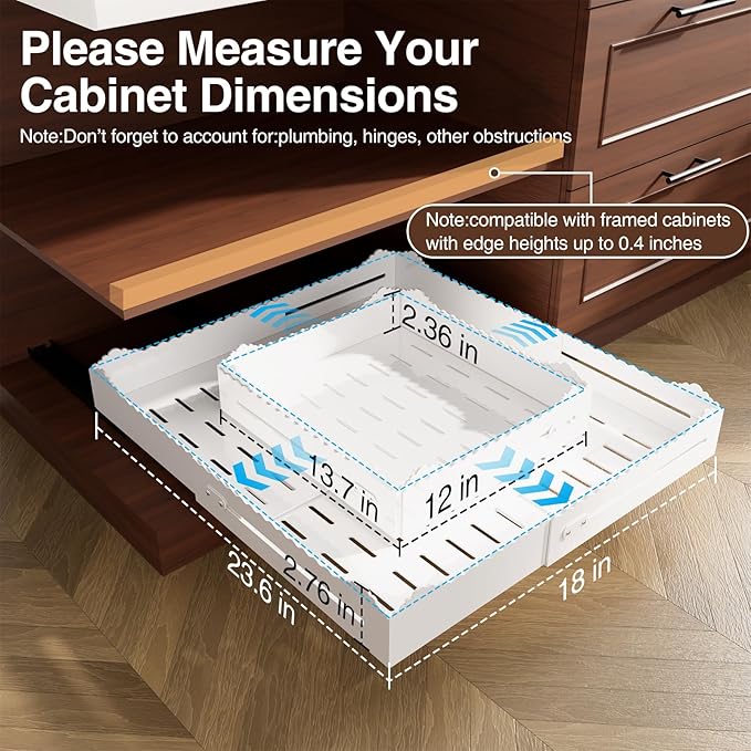 2 Pack Pull Out Cabinet Organizer, Expandable Width (12"-18") and Depth (13.7"-23.6"),Pull Out Drawers for Cabinets, Slide Out Drawers for Kitchen Cabinets with Sturdy Metal Pull Out Shelves (2)