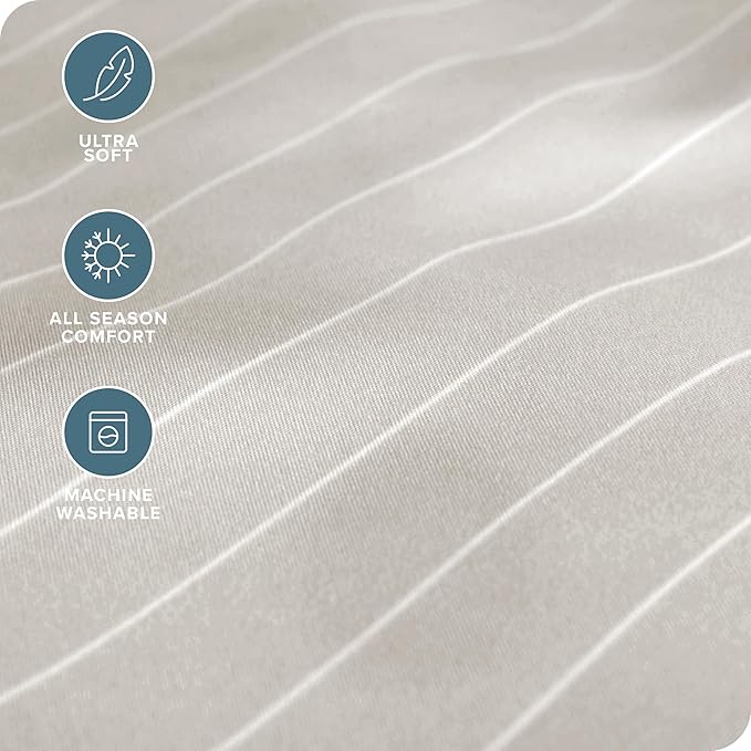Bare Home Split King Sheet Set - 1800 Ultra-Soft Microfiber Bed Sheets - Double Brushed - Deep Pockets - Easy Fit - 5 Piece Set - Bed Sheets (Split King, Pinstripe - Stone/White)