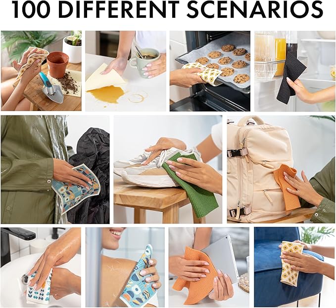 SUPERSCANDI 5 Pack Swedish Dishcloths for Kitchen - 100% Biodegradable & Compostable | Reusable Paper Towels Washable, Food-Safe & Without Plastic - Dish Rags Suitable for Any Surface | Mushroom