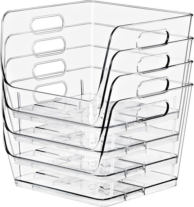 Sorbus Stackable Storage Bins Open Front, Clear Stackable Storage Bins, Pantry Bins for Storage and Organization, Acrylic Stackable Bins for Kitchen, Clear Pantry Organizer Bins (Medium Sqware 8 Pack)