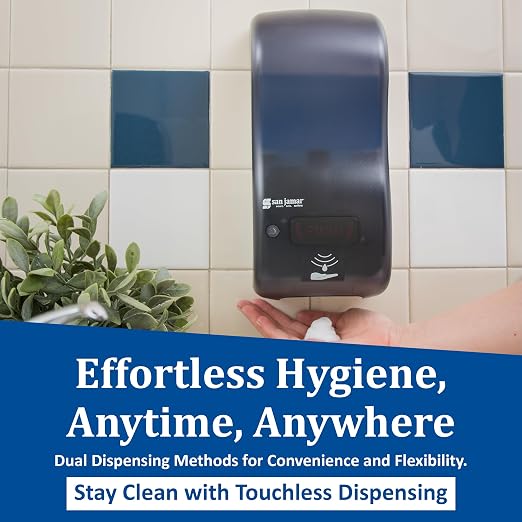 San Jamar Classic Rely Hybrid Electronic Soap Dispenser Hand Sanitizer Dispenser with Universal Compatibility for Home, Bathroom, Kitchen, Restrooms, Restaurants, Plastic, 900 Ml, Black Pearl